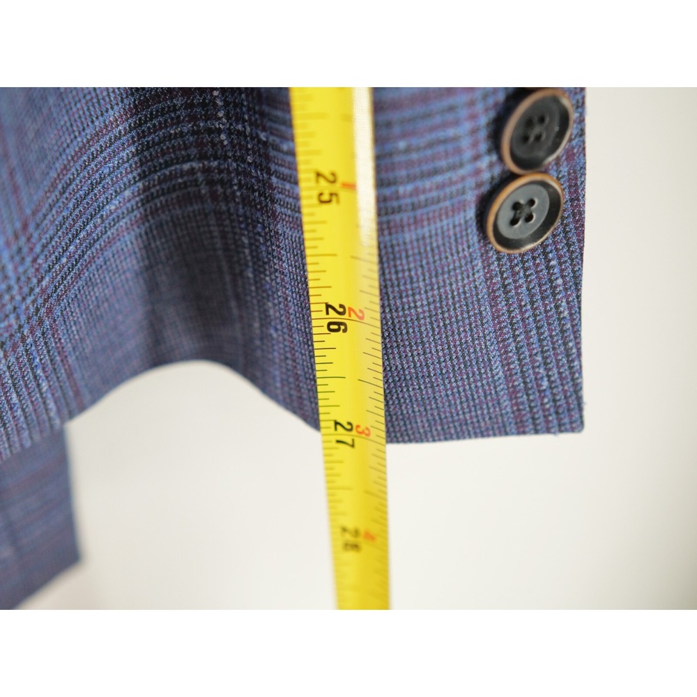 Hart Schaffner Marx Sport Coat Blazer Size 44L Blue Super 130s Plaid Wool - Picture 7 of 16
